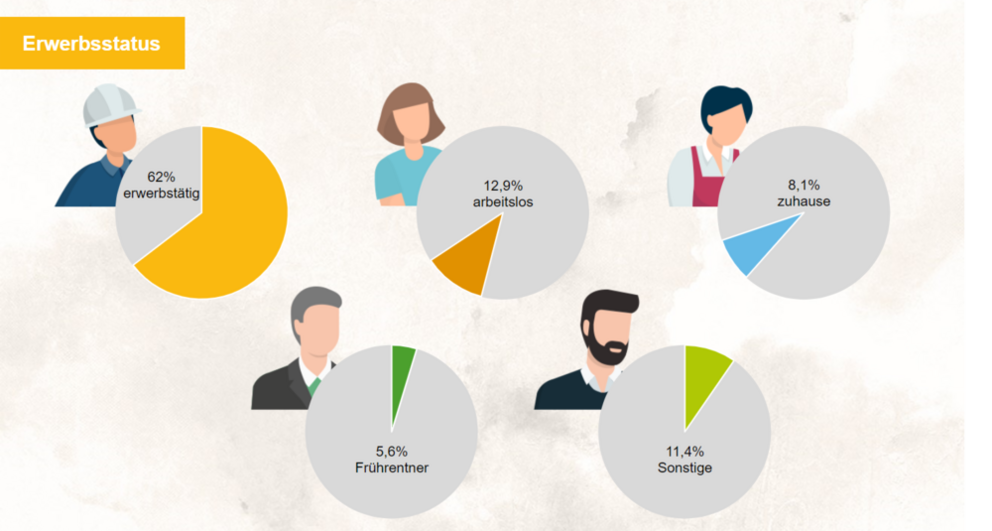 Grafik zu Erwerbsstatus der Zielgruppe - Tortendiagramme