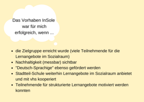 Auflistung der von Teilnehmenden genannten Faktoren für ein erfolgreiches Vorhaben vom Projekt InSole