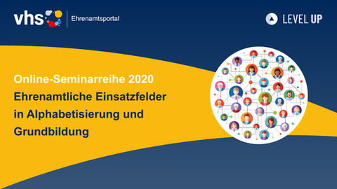 Poster zur Online-Seminarreihe "Ehrenamtliche Einsatzfelder in Alphabetisierung und Grundbildung" 2020