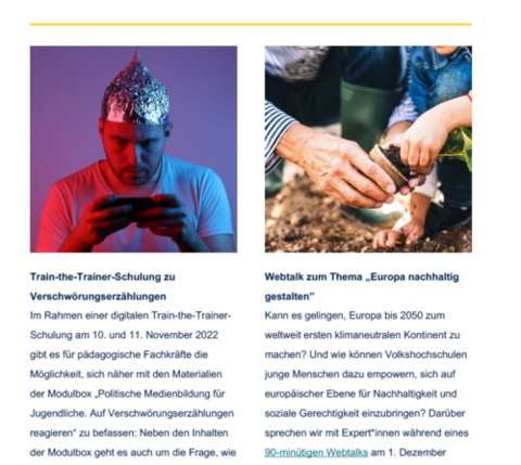 Screenshot aus dem Newsletter Grundbildung und Integration des DVV. Ausgabe 05/2022